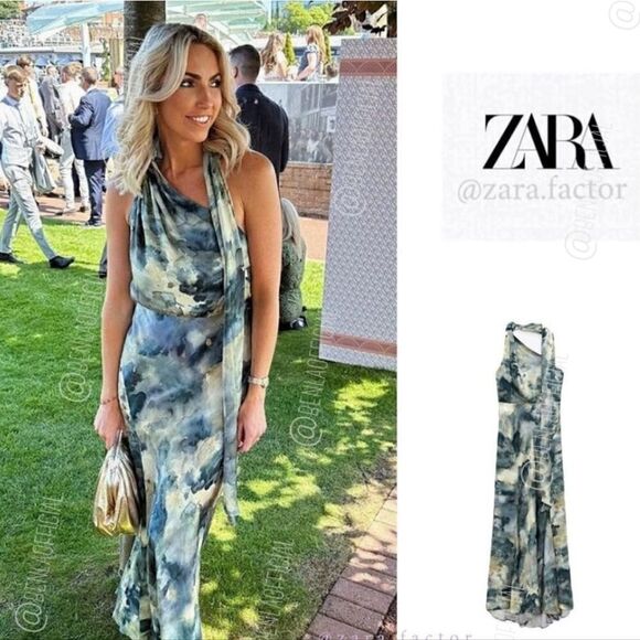 ZARA LIMITED EDITION PRINTED DRESS MULTICOLORED scarf strap halter - Picture 12 of 16